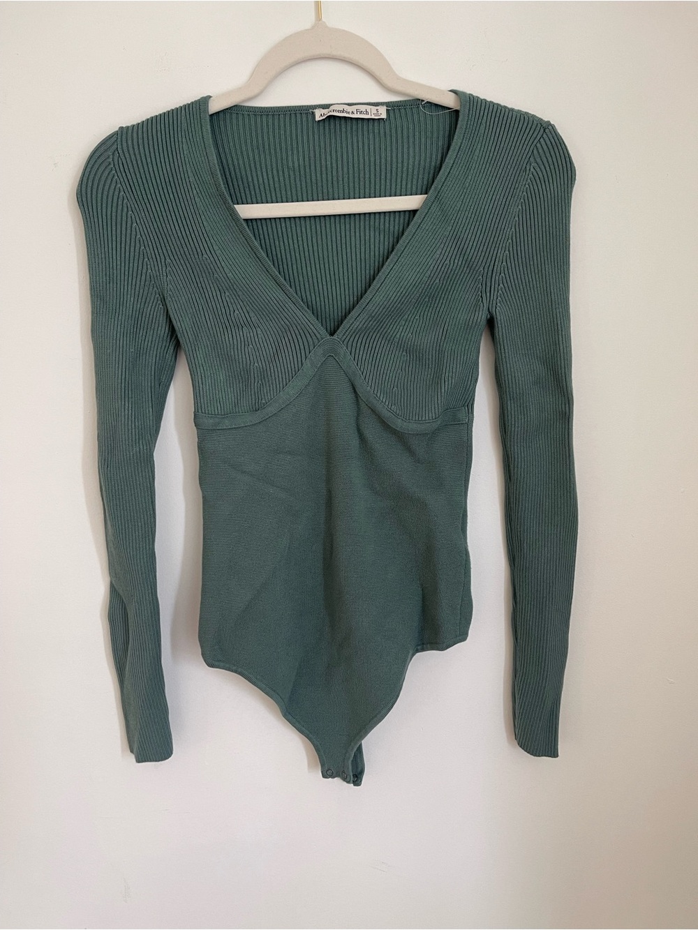 Abercrombie & Fitch Teal Ribbed V-Neck Long-Sleeve Bodysuit